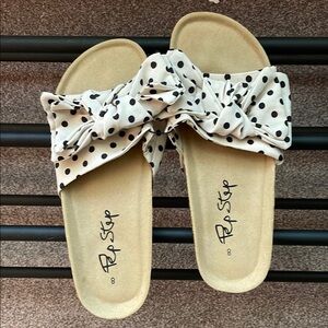 Women's Polka Dot Slide Sandals - Black and White